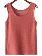 Romwe Red Round Neck Linen Camis Top