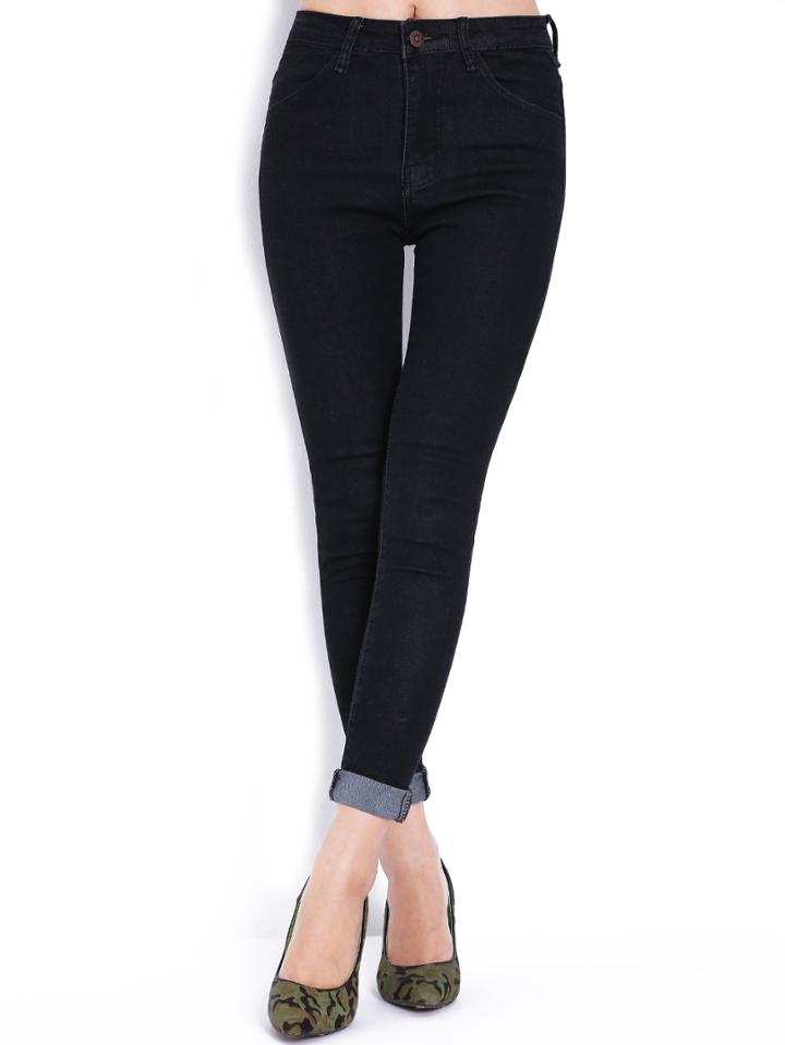 Romwe Black High Waist Slim Denim Pant