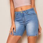 Romwe Raw Hem Split Hem Denim Cycling Shorts