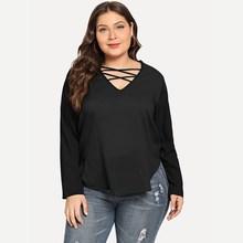 Romwe Plus Criss-cross Front Curved Hem Chiffon Blouse