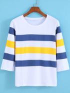 Romwe Color-block Striped T-shirt