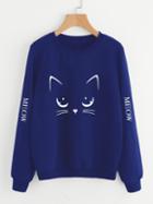 Romwe Letter & Cat Print Sweatshirt