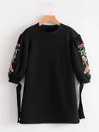 Romwe Embroidered Flower Lantern Sleeve Sweatshirt Dress