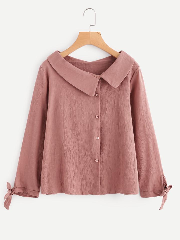 Romwe Asymmetric Collar Tie Cuff Shirt