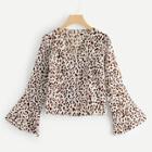 Romwe Leopard V Neck Flounce Sleeve Blouse