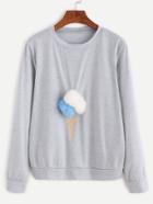 Romwe Grey Pom Pom Ice Cream Detail Sweatshirt