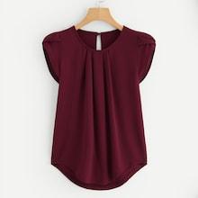Romwe Petal Sleeve Pleated Detail Curved Hem Blouse