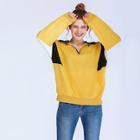 Romwe Color Block Stand Collar Sweatshirt