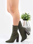Romwe Pointed Toe High Shaft Ankle Boots Olive