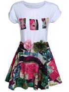 Romwe Patch Diamond Top With Applique Florals Skirt