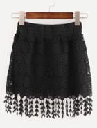 Romwe Black Elastic Waist Lace Crochet Fringe Skirt