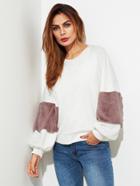 Romwe Fuzzy Fabric Detail Exaggerate Sleeve Pullover