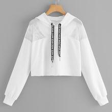 Romwe Contrast Mesh Crop Hoodie