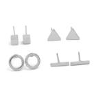 Romwe Bar & Circle Stud Earrings 4pairs