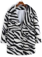 Romwe Lapel Zebra Pockets Woolen Coat