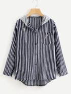Romwe Striped Dip Hem Hooded Shirt