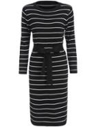 Romwe Round Neck Striped Bow Black Sweater Dress