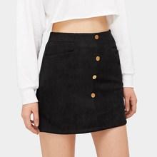 Romwe Single Breasted Pocket Detail Skirt