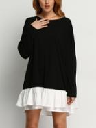 Romwe Black Round Neck Contrast White Flounce Hem Dress