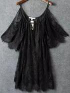 Romwe Off The Shoulder Lace Crochet Loose Black Dress
