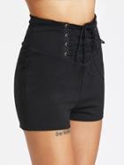 Romwe Lace Up Wide Waistband Zip Back Tailored Shorts