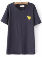 Romwe Banana Embroidered Navy T-shirt
