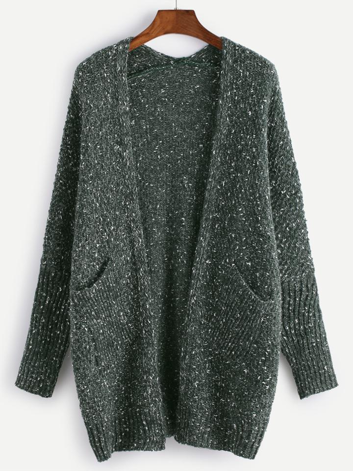 Romwe Marled Open Front Pocket Cardigan