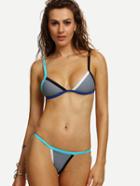Romwe Grey Contrast Trim Triangle Bikini Set