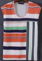 Romwe Sleeveless Striped Orange T-shirt