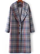 Romwe Grey Plaid Lapel Single Breasted Coat