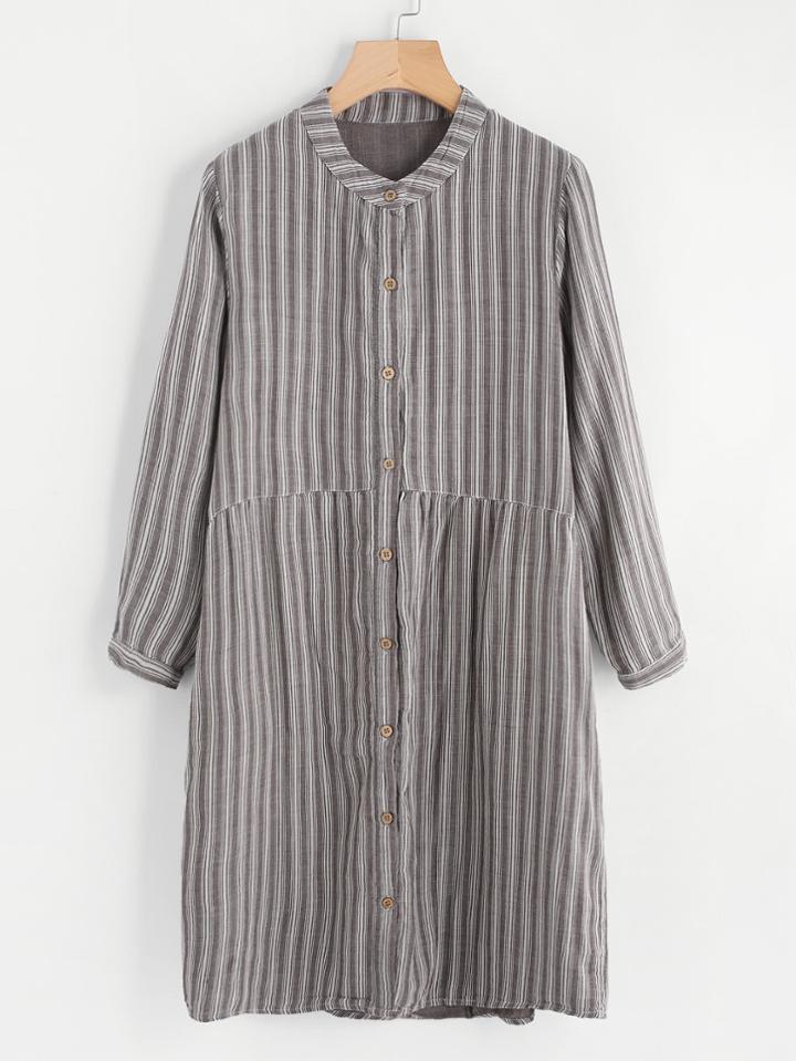 Romwe Button Up Striped Shirt Dress
