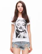 Romwe White Short Sleeve Beauty Print T-shirt