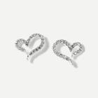 Romwe Open Heart Rhinestone Stud Earrings