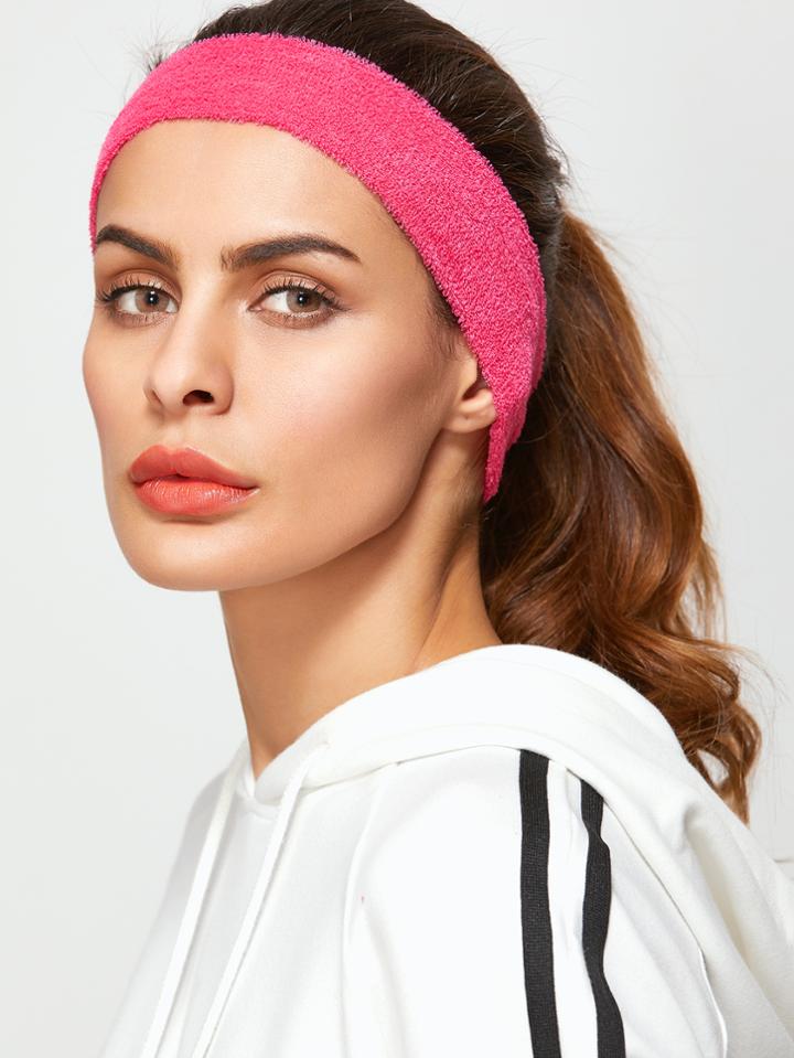 Romwe Hot Pink Fluffy Sporty Elastic Headband