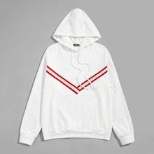 Romwe Men Striped Trim Drawstring Hoodie
