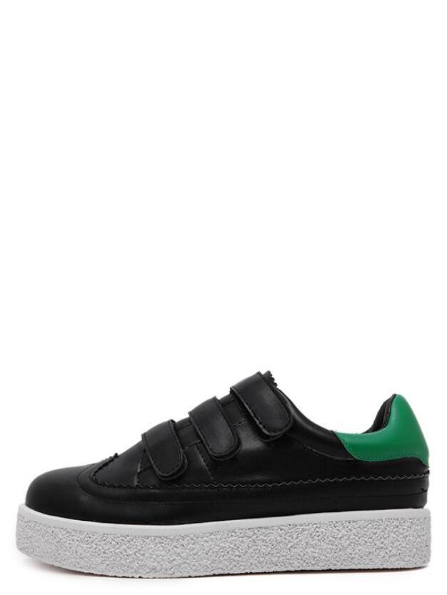 Romwe Black Round Toe Velcro Flatform Sneakers