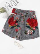 Romwe Self Tie Waist Floral Print Shorts