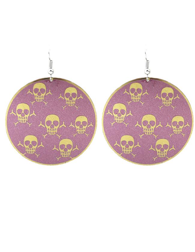 Romwe Purple Skull Printed Round Big Earrings