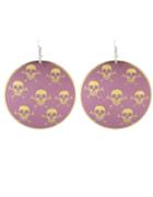 Romwe Purple Skull Printed Round Big Earrings