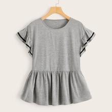Romwe Plus Ruffle Hem Tee
