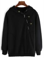 Romwe Hooded Zipper Black Sweatshirt With Pockets