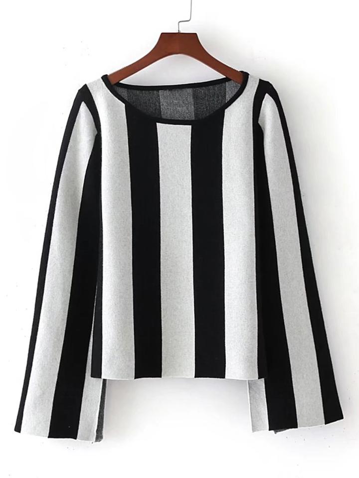 Romwe Vertical Striped Split Sleeve Knitwear