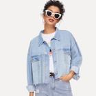 Romwe Pocket Patched Crop Buttoned Jacket