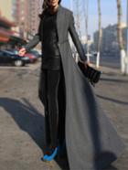 Romwe Stand Collar Slit Maxi Grey Coat