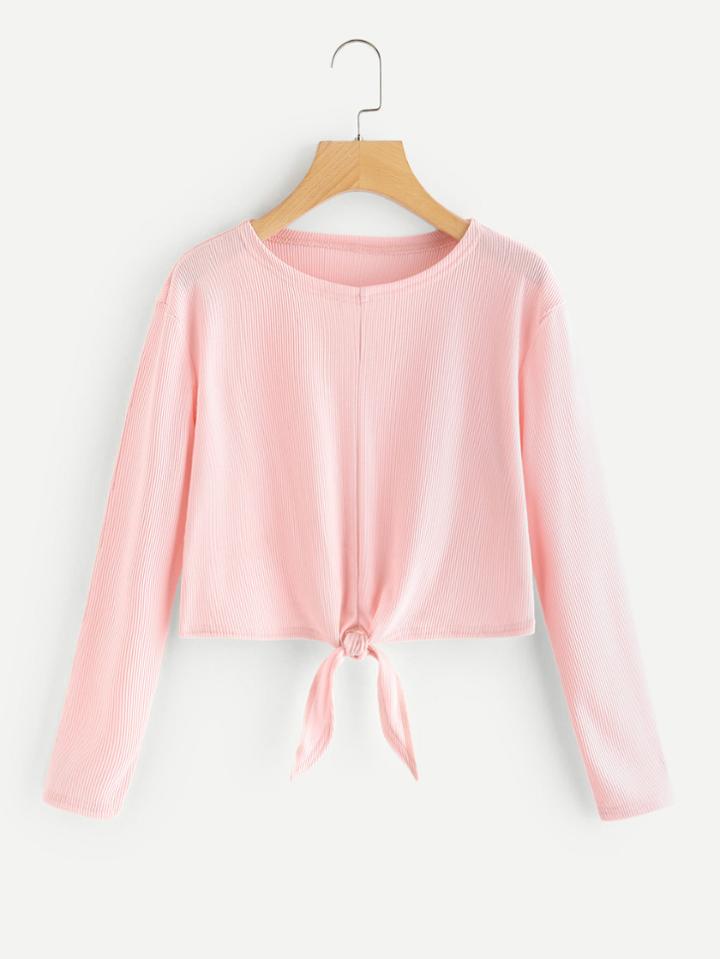Romwe Knot Front Ribbed Tee