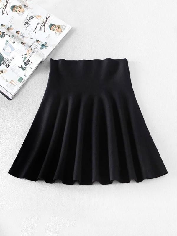 Romwe Flared Stretch Knit Skirt