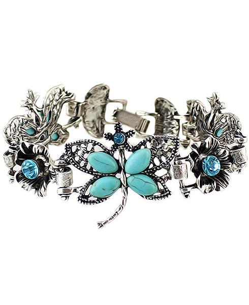 Romwe Dragonfly Diamante Silver Bracelet