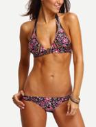 Romwe Flower Print Halter Ring Front Bikini Set