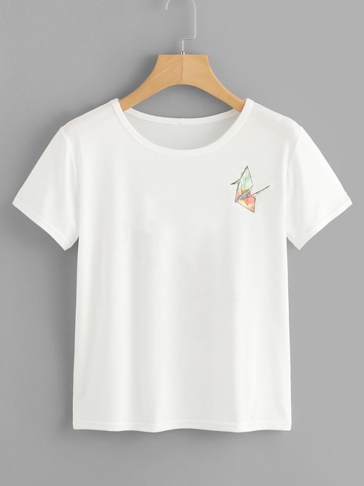 Romwe Paper Crane Print Tee