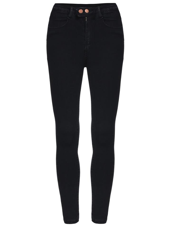 Romwe Pockets Slim Denim Pant